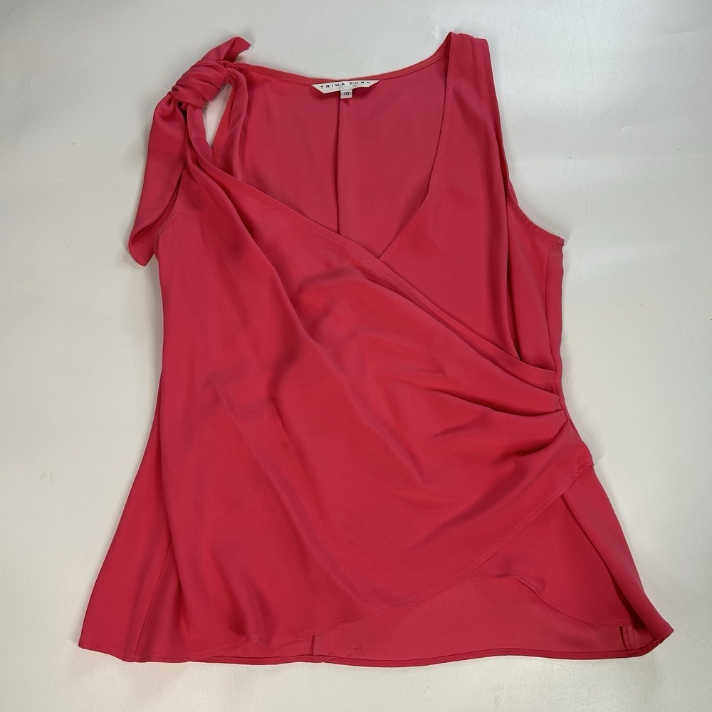 Trina Turk Top Womens 10 Pink Sleeveless Knot Beachy Resort Flowy Blouse